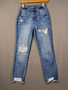 Rewash Distressed High-Rise Cropped Jeans - Medium Light Blue Wash, Size 1 / 25